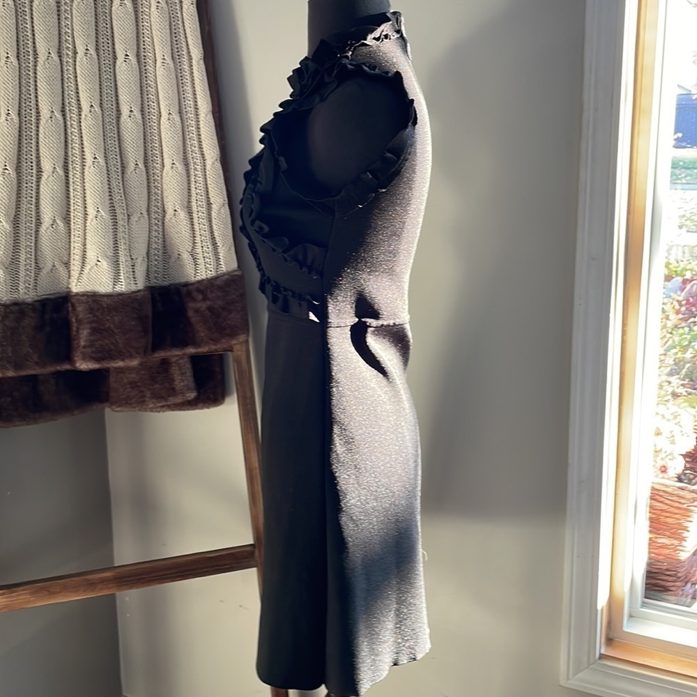 Zara black a-line knit dress with ruffle trim & decor on top front. Slight flare - Picture 5 of 14